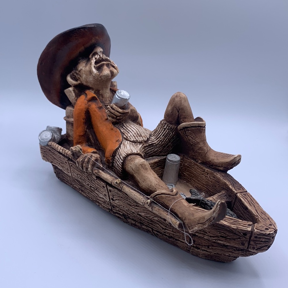 Bill Vernon 1987 Shade Tree Creations Cowboy Drinking & Fishing Boat Figurine